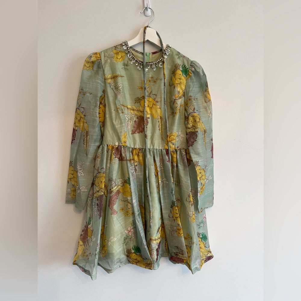 Floral green sage summer dress Small - Picture 11 of 13